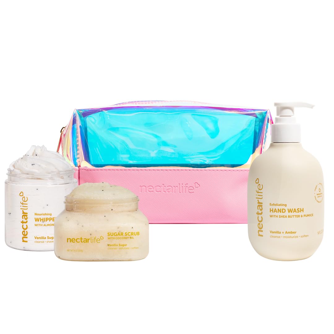 Nectar Life Daily Glow Kit Body Skin Care Set, Whipped Soap, Sugar Body Scrub, Hand Wash (Fruit Smoothie Scent)