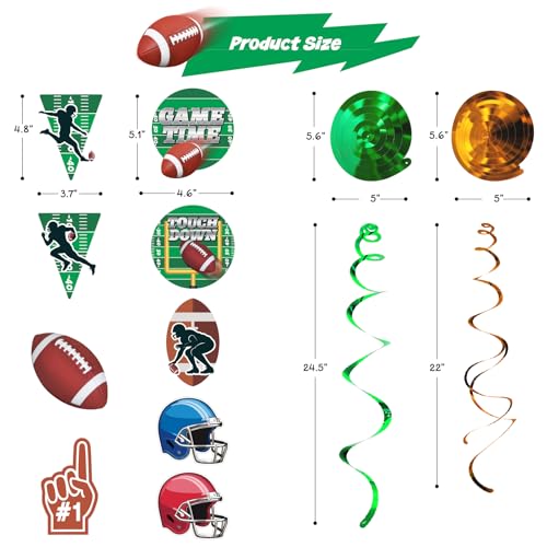 18-Piece Football Hanging Swirl Decorations – Double Swirls with Touchdown, Helmets, and Game Time Danglers for Game Day, Superbowl, Tailgate and Sports Party Décor - Image 4