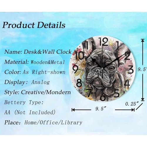 Reloj de pared redondo de 10 pulgadas con diseño de Bulldog francés miniatura 4