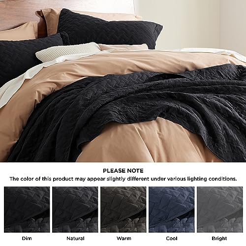 Image of Bedsure Quilts King Size - Lightweight Bedspreads King Size with Basket Weave Pattern, Soft Quilt Bedding Set, Black Comforter Set Coverlet for All Seasons with 2 Pillow Shams (106 inch x 96 inch)