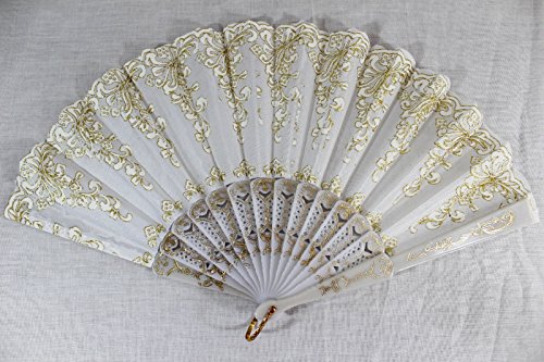 White Vintage Spanish Style Dance Party Wedding Lace Folding Hand Held Flower Fan