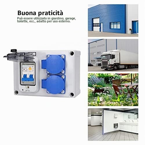 SGKJ-2C Presa A Muro IP54 con Copertura Impermeabile, Presa Doppia Scatola di Derivazione Tedesca 200-250 V 10-16 A con RCD 40 A 1 P + N