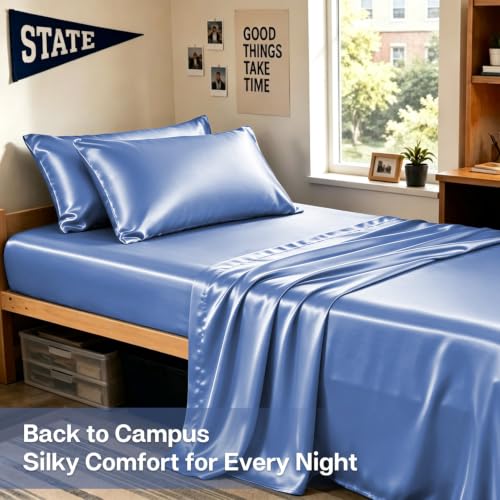 Image of MR&HM Satin Pillowcase for Hair and Skin, Silk Satin Pillowcase 2 Pack, King Size Pillow Cases Set of 2, Silky Pillow Cover with Envelope Closure (20x40, Sky Blue)