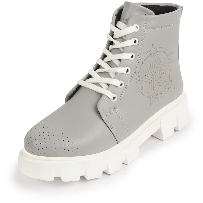 FAUSTO FST 1351 GREY-38 Womens Grey Outdoor Winter High Top Chunky Lace Up Casual Boots (5 UK) (B0CPTRBBW6) Amazon Price History, Amazon Price Tracker
