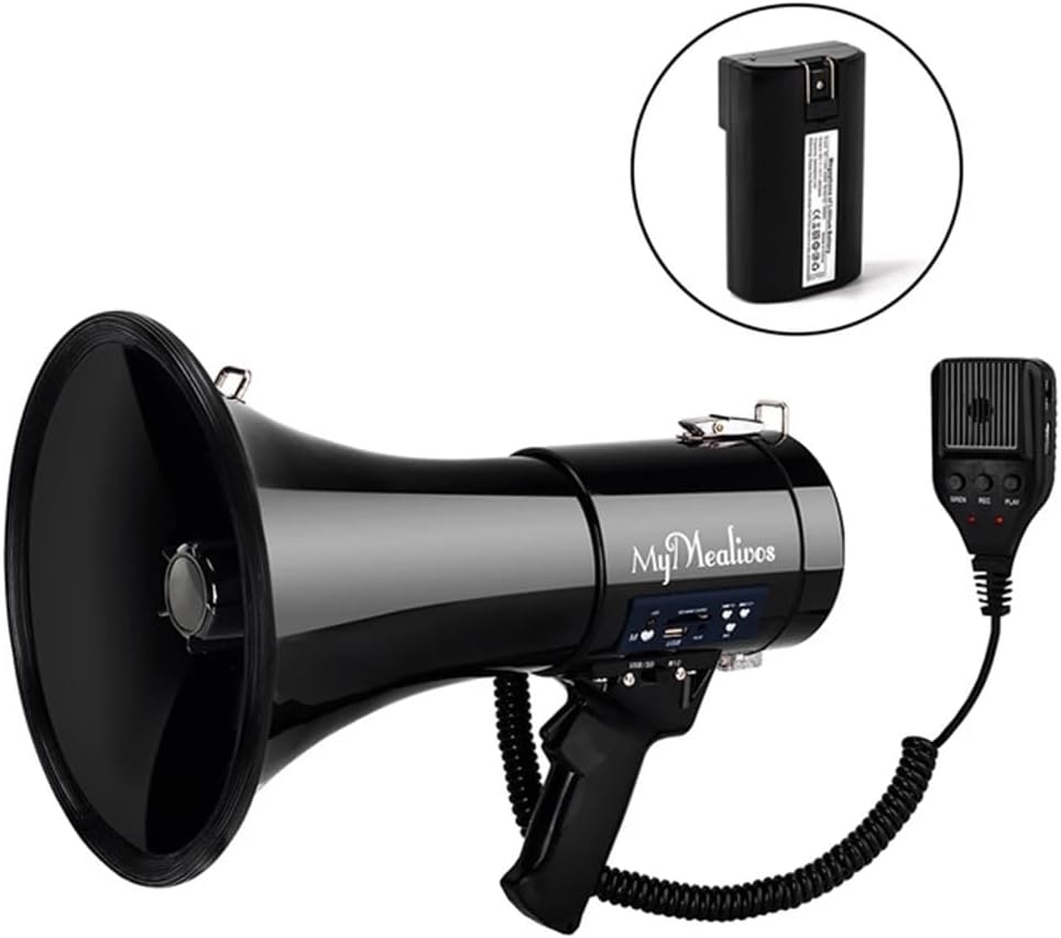 Megaphone 50w Megaphone Bullhorn Speaker,Portable Megaphone Speaker with Recordable,Bull Horn Speaker withLoud Volume for Cheerleading, Football, Safety Drills, and More