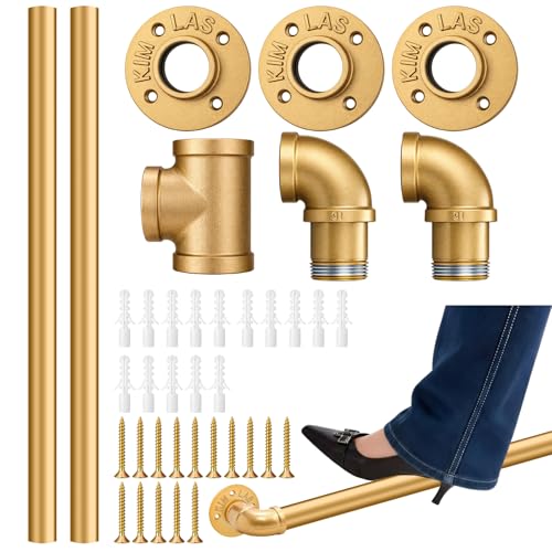 Zonon 6 ft Bar Foot Rail Kit Bar Rest Brackets Undercounter Mount Hardware and Tubing Complete Kit Foot Railing Stainless Steel Brass Finish for Kitchen Island Indoor Outdoor Stairs Loft Porch(Gold)