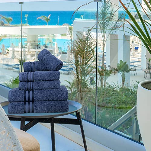 Erina Towel Set Of 6; 2 Bath Towels, 2 Hand Towels And 2 Washcloths - Heavy Gsm 100% Ring Spun Combed Cotton Quick Drying Absorbent Thick Bathroom Towel Soft Hotel Quality For Bath And Spa (Navy) #TOP3