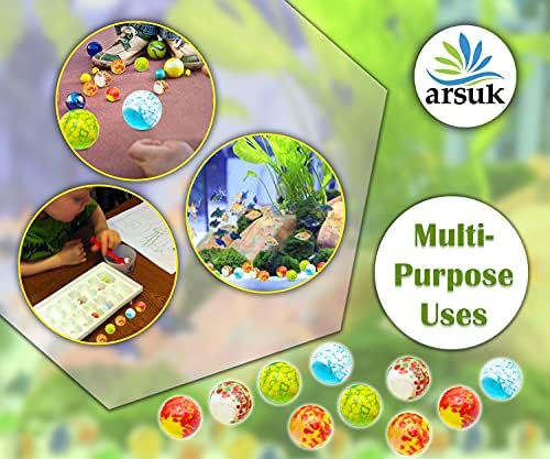 ARSUK 10pcs Large Handmade Flowerish Style Glow in the Dark Doted Style Glass Marbles, Sports Toys & Outdoor (10 Pcs Doted Marbles)