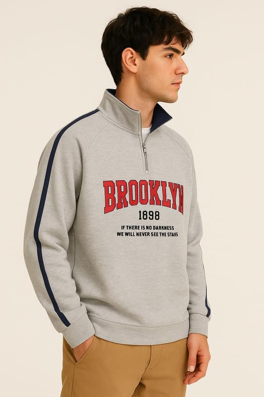 Image of Men's Collar Chain Cotton Fleece Sweatshirt | Warm Hoodie for Gym, Travel & Casual Winter Wear | Stylish & Comfortable Pullover
