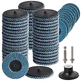 AOKLIT 60 Stück 5,1 cm Fächerscheiben-Set, flache Fächerscheiben, Rollverschluss, Schleifscheibe 40, 60, 80, 120, Schleifscheibe mit 1/4 Zoll Halter für Winkelschleifer, Rostentfernung