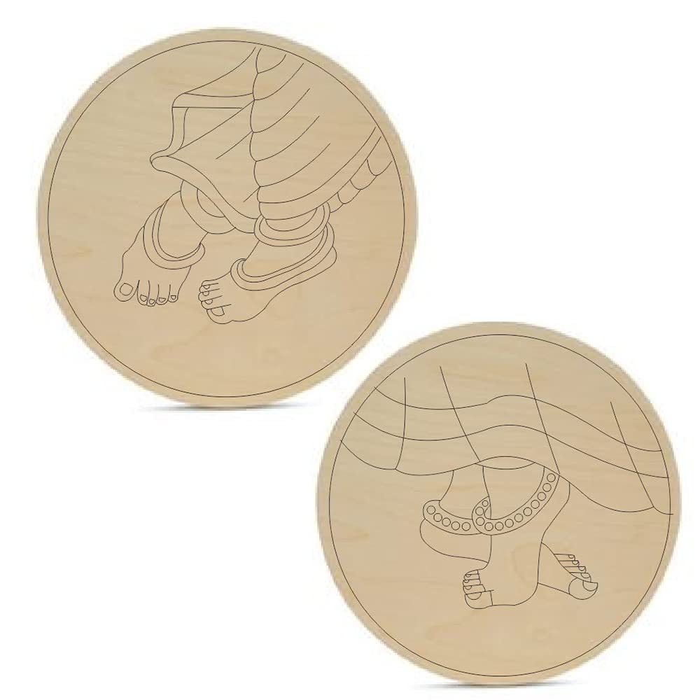 300Sparkles Pre Marked Radha Krishna Feet 2 Pcs Set Design Round MDF Board Laser Cutout Base Painting Board Art & Craft Home Decoration 10 x 10 Inch-image-11