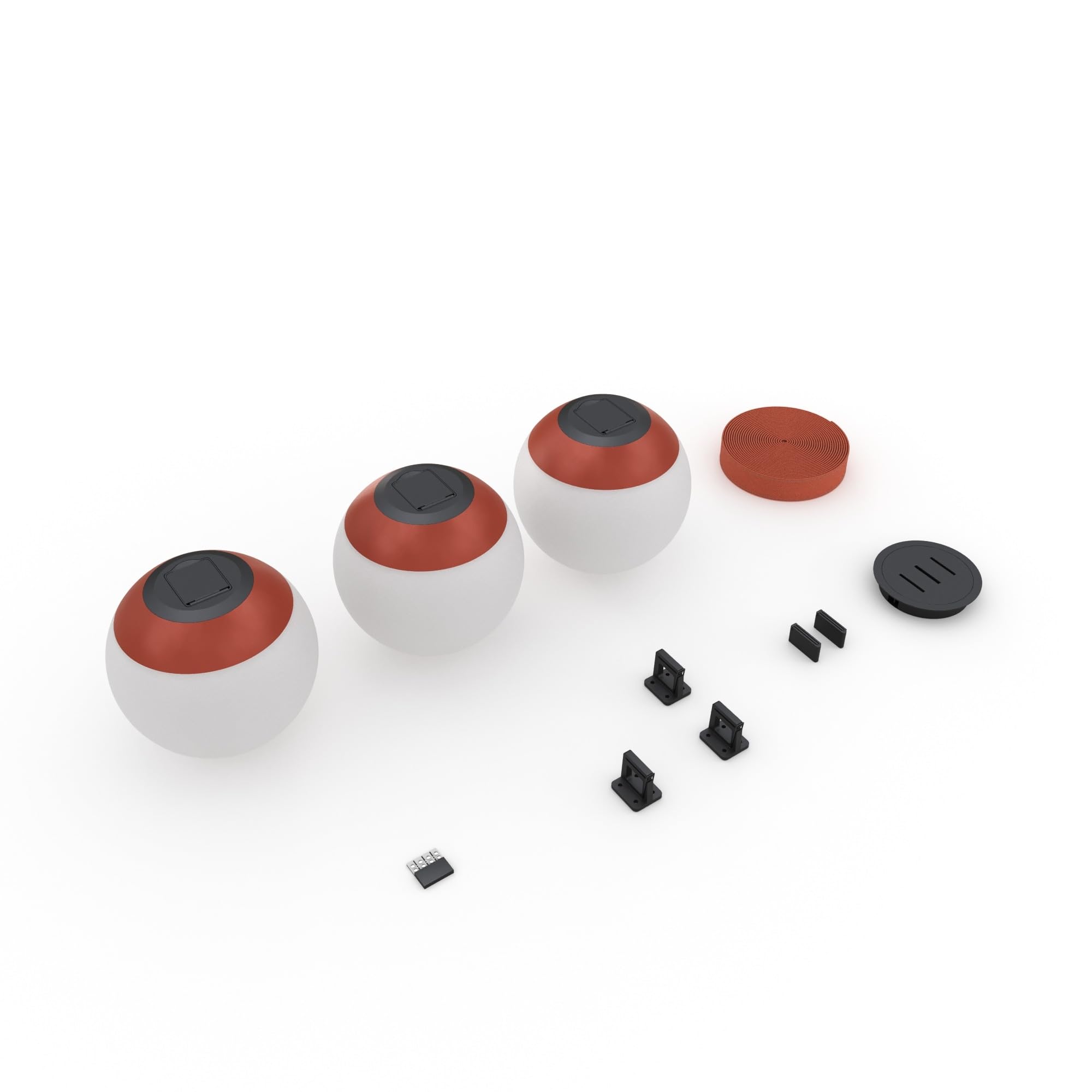 BARCELONA LED Lámpara Colgante Axia 6 – KIT 3 lámparas bola LED opal de policarbonato + cinta textil ladrillo 12m, gran lámpara suspendida, diseño minimalista industrial y arte ligero,luz cálida 2700K