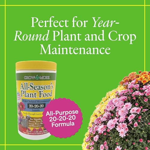 Image of Grow More All-Season's Plant Food (20-20-20 Fertilizer) - 1.5lbs of All Purpose Fertilizer - Water Soluble Plant Food for Houseplants with Chelated Micronutrients