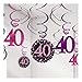 Produktbild Dekoration zum 40.Geburtstag Swirl-Set 12 Stück Folienspiralen zum Aufhängen pink rosa glitter