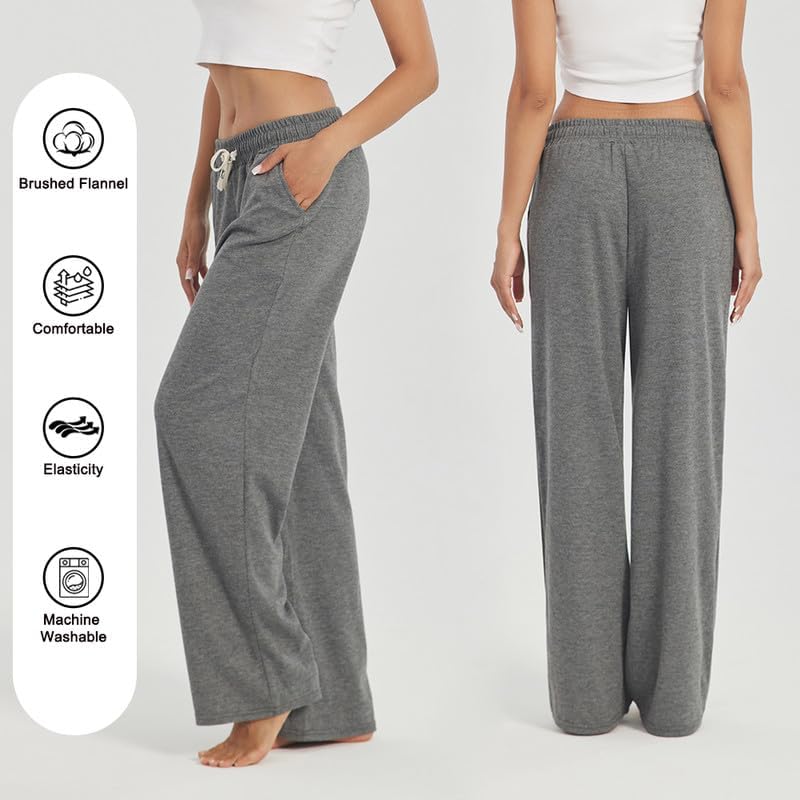 3-Pack Womens Lounge Pants with Pockets, Wide Leg Sweatpants, Soft Comfy Pajama Bottoms with Drawstring Waist - Image 2
