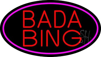 Red Bada Bing With Pink Border Club LED Neon Sign 20" Tall x 37" Wide - inches Black Square Cut Acrylic Backing, with Dimmer - Premium built indoor Sign for Strip Club, Dance club, Decor, Bar.