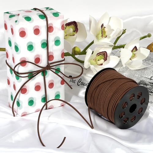 91 m x 2,6 mm Lederband, Lederschnur Veloursleder, Basteln Lederbänder, Faux Wildleder Schnur für Ketten DIY Armband Halskette Schmuck Handwerk (Braun)