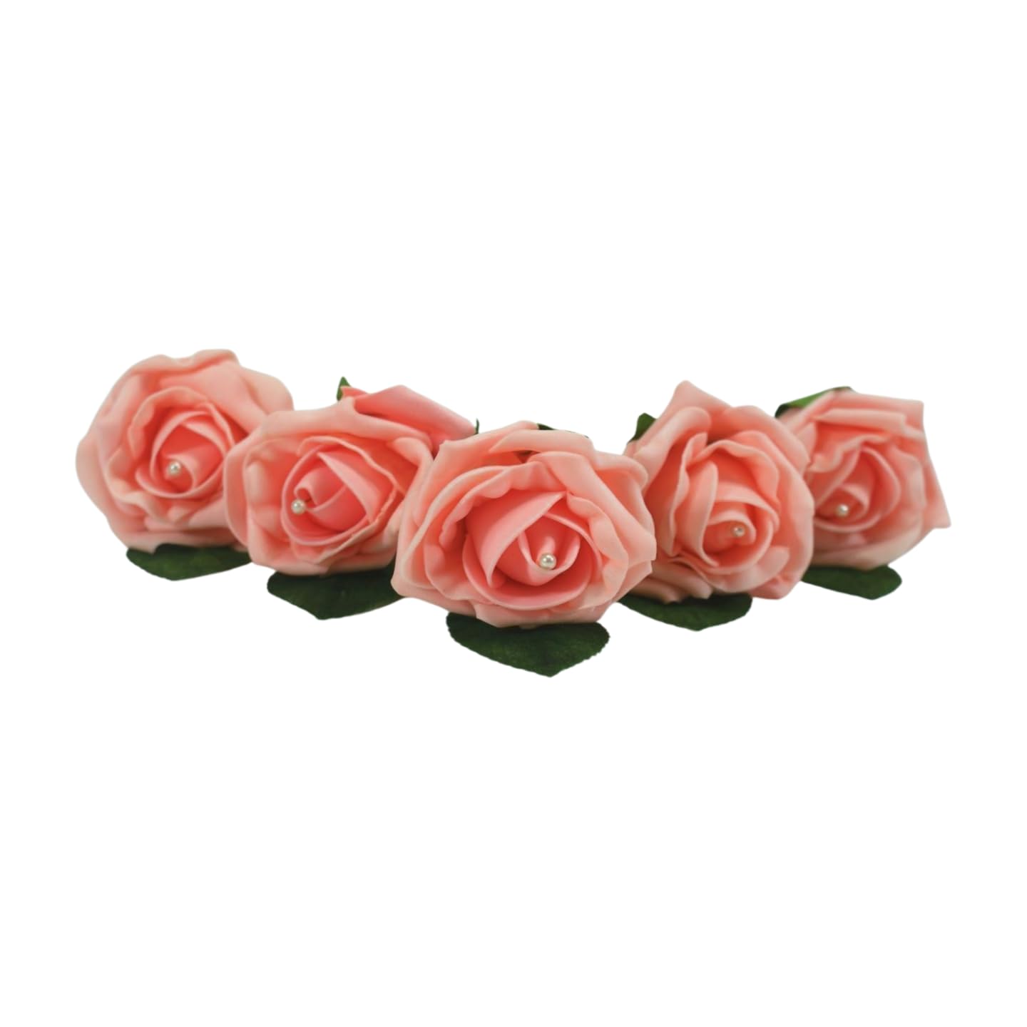 Shimmer-hj 5 Peach Handmade Rose Buttonholes with Pearl - Artificial Flower Boutonniere & Corsage for Weddings, Proms, Bride, Groom, Bridesmaid & Guests โ image 1