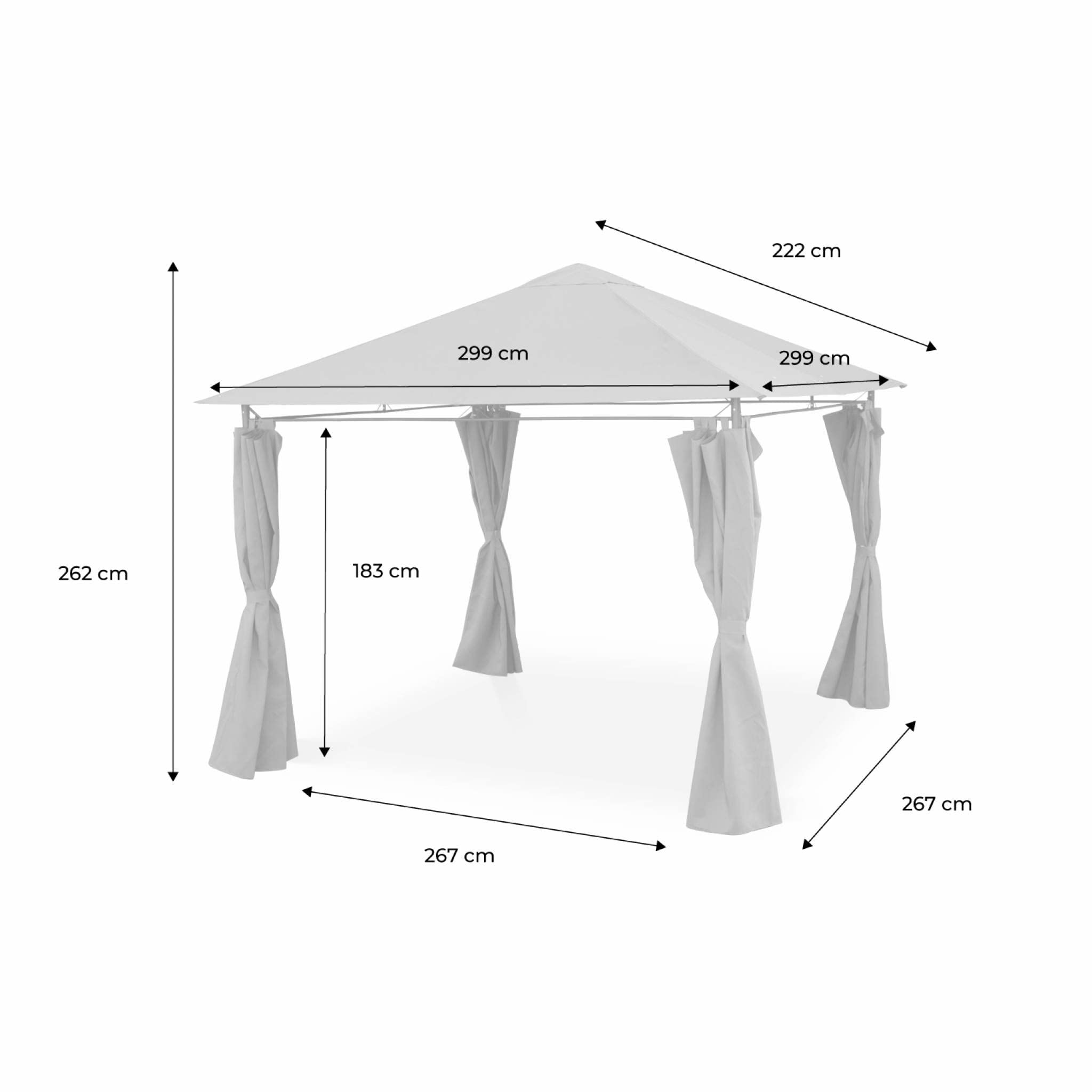 sweeek Alice's Garden - Tonnelle 3x3 m - Elusa - Toile Taupe - Pergola avec Rideaux. Tente de Jardin. Barnum. chapiteau. réception