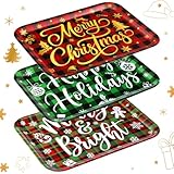 Rtteri 3 Pcs 13 x 10 Inch Christmas Serving Trays Red and Green Plaid Plastic Xmas Serving Platters Dishes Reusable Christmas Decorations for Holiday Party Sharing Snack Fruit Dessert Candy