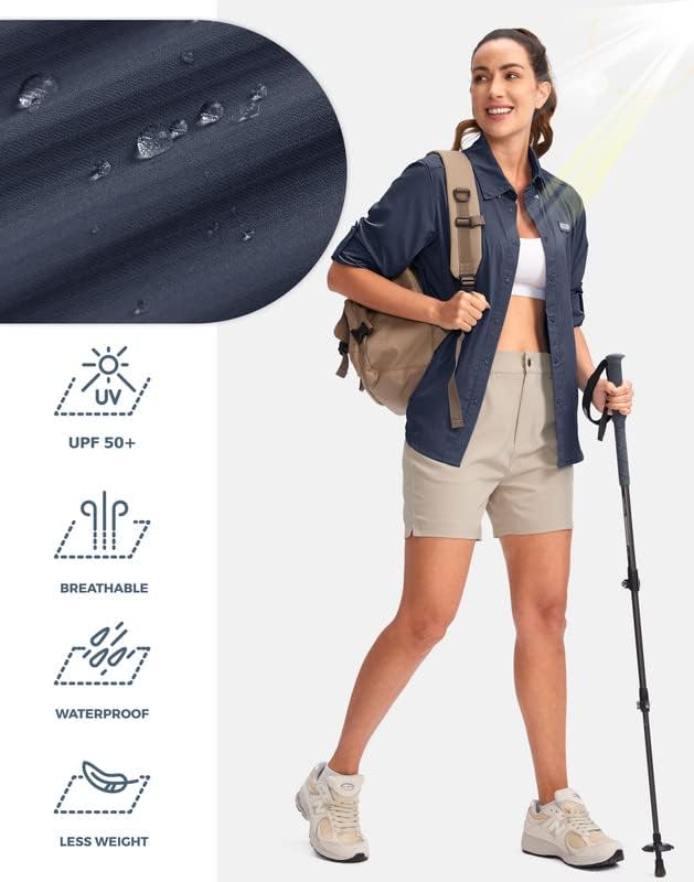 Womens Sun Protection Fishing Shirt with Zipper Pockets Lightweight SPF Long Sleeve Shirts for Hiking Safari - Image 3
