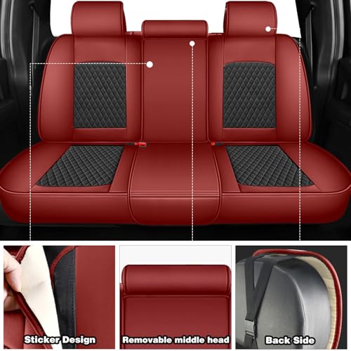 Image of Foneso Car Seat Covers for Chevy Chevrolet Silverado GMC Sierra Protectors for 1500 2500HD 3500HD Trail Boss Z71 Crew Double Extended Cab (Red (Model D), Full Set)