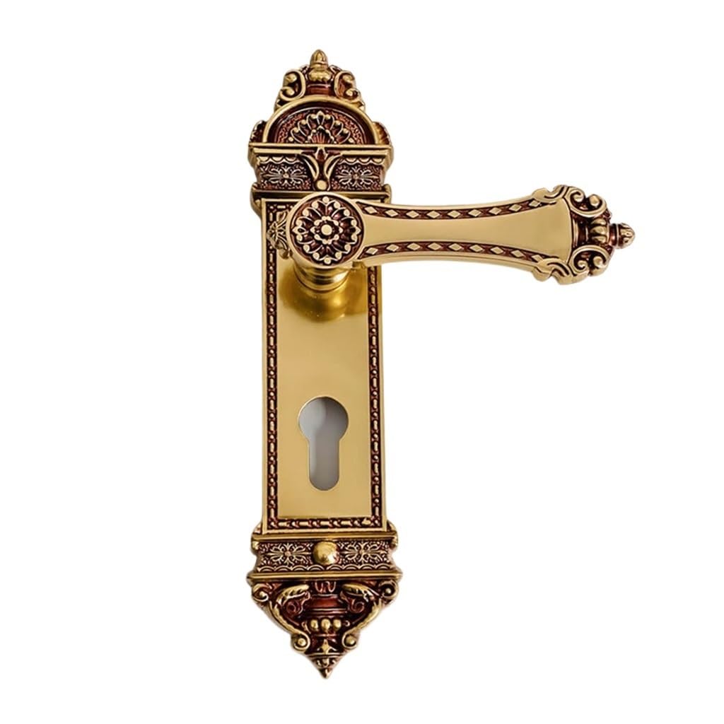 MOBYGKFY Vintage Mute Room Door Lock Indoor Solid Wood Lockset Copper Classic Locks