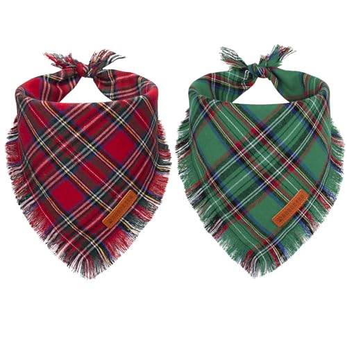 ADOGGYGO-Christmas-Dog-Bandanas-with-Tassels-Stylish-Plaid-Dog-Scarf-Bib-Premium-Cotton-Fabric-Red-Green-Christmas-Bandanas-for-Medium-Large-Dogs-Pets-Large ADOGGYGO Christmas Dog Bandanas with Tassels Stylish Plaid Dog Scarf Bib Premium Cotton Fabric Red Green Christmas Bandanas for Medium Large Dogs Pets Large