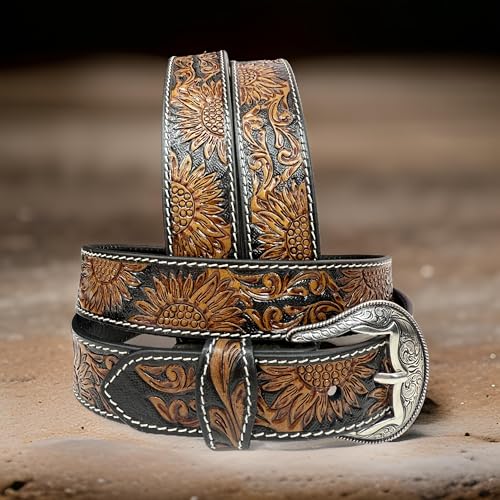 Western Belt for Men 1.5” Wide Full Grain One Piece Leather Belt with Buckle Handmade Engraved Tooled4