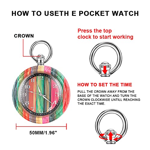 Tiong Wooden Pocket Watches For Men Women Colorful Bamboo Analog Quartz With Chain Gifts For Father Mother Birthdays (Colorful) #TOP6