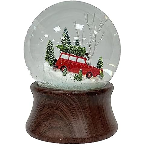 Ashfield & Harkness Red Truck Special Delivery Decorative Wind Up Music Box Gifts Snow Globe with LED Battery Operated Light Cover