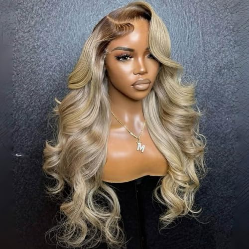 Orijodie Ombre Brown Roots Ash Blonde Wigs Human...