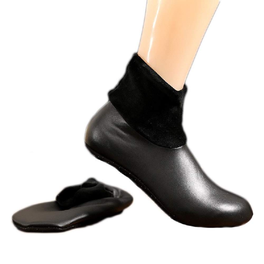 w+ Men|Women Black Faux Leather Socks| Room Socks Slippers (Pack of 1)-picture-41