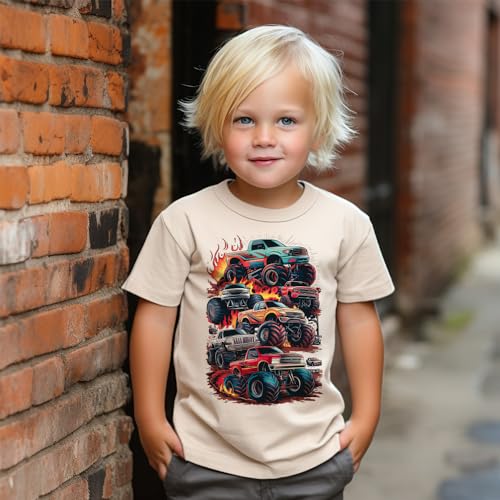 Kids Retro Cool Trendy Monster Truck Rally Toddler & Youth Shirt - Natural Boys & Girls Giant Trucks Graphic Tee3