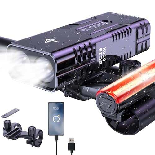 BCOIIUE Bike Lights Front and Back, 70+ Hours of runtime, 10000mAh Rechargeable Battery...
