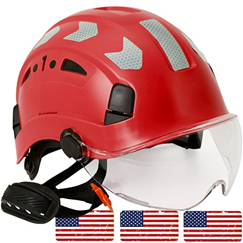 Aolamegs Osha Approved Safety Hard Hat - Ansi Z89.1 Red Construction Hardhats With Visor,Reflecive Lightweight Vented Abs Work Helmet For Men Women Industrial Construction, 6-Point Suspension Hats #TOP12
