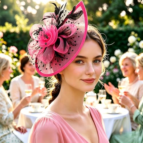 Image of DRESHOW Women Fascinator Hats Tea Party Hat Vintage Pillbox Hat Headband for Cocktail