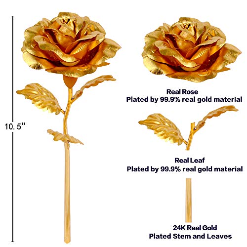 Gold Leaf 2   4K Gilded Artificial Roses for Thanksgiving Day Mother's Day Valentine's Day Birthday Gift (Gold)