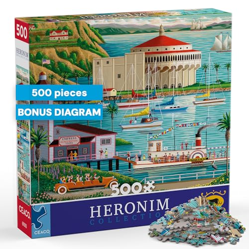 Ceaco - Colección Heronim: Avalon Harbor - Rompecabezas de 500 piezas para adultos | Hecho en USA, verano, cartón reciclado, incluye póster miniatura 1