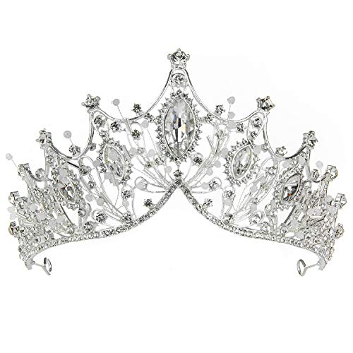 WolinTek Couronne de Mariage Diadème de Strass pour Femme, Tiare Baroque Fleur Reine Couronne De Mariée Bijoux de Cheveux Mariée pour Mariage, Pageants, Princesse Parties