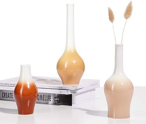 ZENS Juego de 3 jarrones de cerámica para decoración Bohoshelf, pequeños jarrones modernos para decoración Bohoshelf, mini jarrones para flores