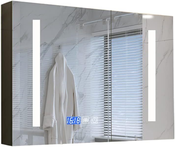 Bathroom Cabinet,Smart Bathroom Wall-Mounted Bathroom Mirror Shelf, Separate Storage Space,Black-88 * 65 * 12cm