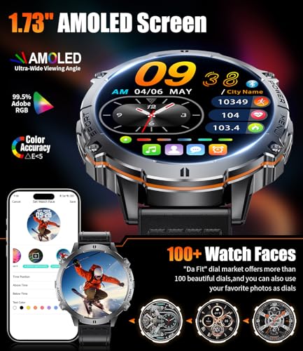 Image of Smart Watches for Men with 900mAh(60+Standby),1.73 inch AMOLED Reloj Inteligente para Hombre with Bluetooth Call,110+ Sports Mode Fitness Tracker /Heart Rate Sleep Health Monitor /Android iOS Smart watch