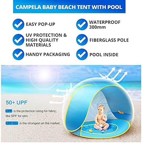 Pop Up Baby Beach Tent,Automatic Portable Lightweight UV Protection Sun Shade Shelter with Baby Pool for Family Picnic Garden Indoor and Outdoor Use