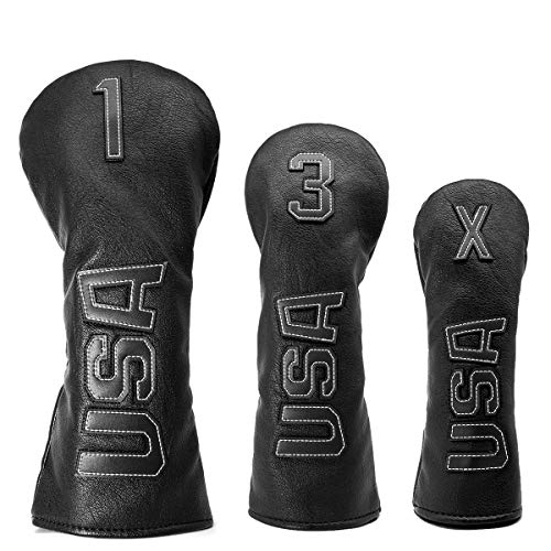 Golf Club Head Covers, Golf Headcovers Synthetic Leather Golf Wood Covers for Divers Fairway Woods Hybrids(UT), Golf Head Covers for Men Women with Number Tag 3 5 7 X, Fit All Golf Clubs 1 #3 UT