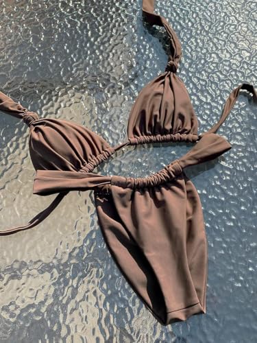 Women Thong Bikini Set Cheeky Halter Triangle String Two Piece Swimsuits Sexy Ruched Brazilian Bathing Suit4