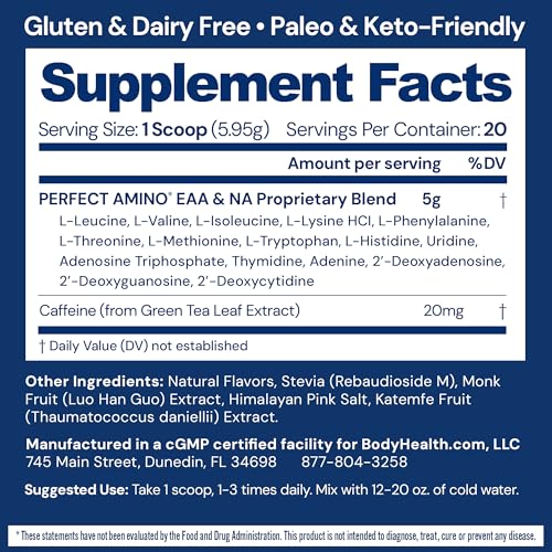 Image of BodyHealth PerfectAmino - BCAA and EAA Powder for Pre and Post Workout - Amino Acid Energy Drink for Men and Women to Support Lean Muscle and Recovery - Mocha - 20 Servings