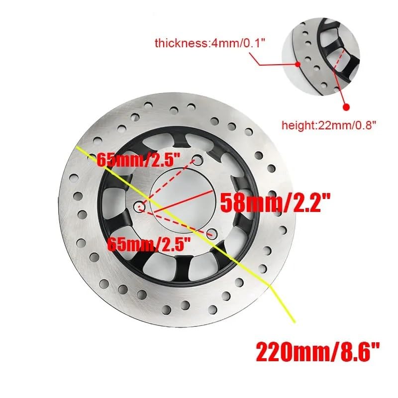 Motorrad-Bremsscheiben, 220 mm, 3-Loch, Edelstahl, Vorder- und Hinterrad, universell für Pit Dirt Bike-Bremszubehör Motorrad Bremsscheibe