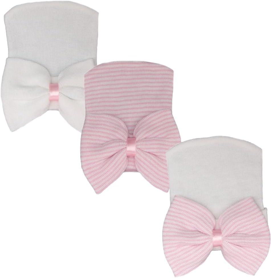 Newborn Baby Hospital Hat Infant Cap with Big Bow Soft Cute Knot Nursery Beanie
