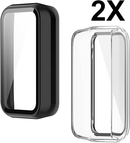 Miniatura 7 de Paquete de 2 Funda con protector de pantalla de vidrio templado compatible con Amazfit Band 7, dureza 9H, 360, ultrafina, funda protectora de PC